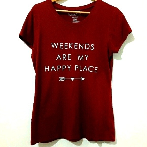 Wound Up Burgundy Weekends Are My Happy Place  Short Sleeved Tee  Size XL - Picture 1 of 8